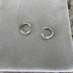Sterling Silver Mini Hoop Earrings with Clear Crystal Accent cross